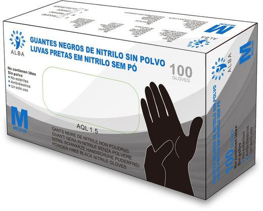 Luvas de nitrilo preto sem pó 100u